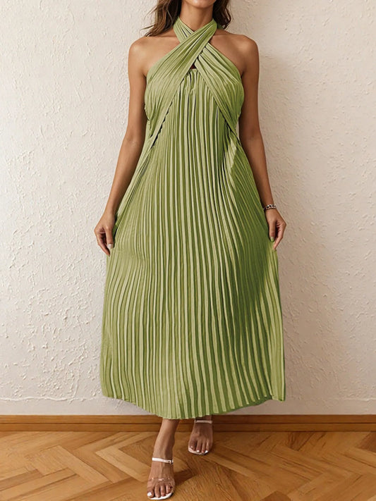 Nia Pleated Halter Neck Midi Dress