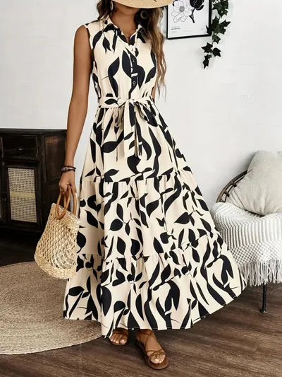 Smocked Printed Wide Strap Maxi Dress