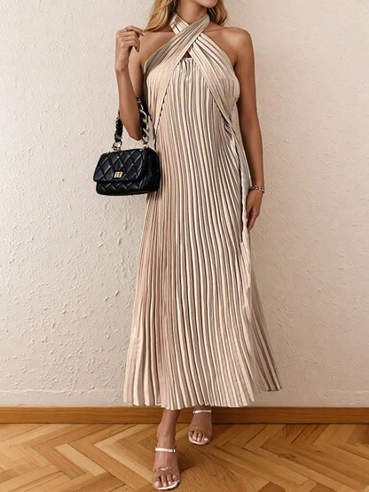 Nia Pleated Halter Neck Midi Dress