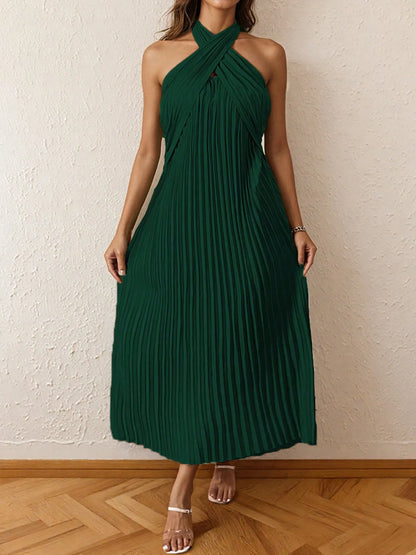 Nia Pleated Halter Neck Midi Dress