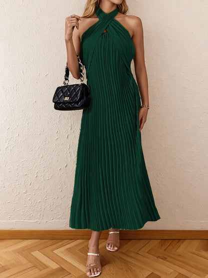 Nia Pleated Halter Neck Midi Dress