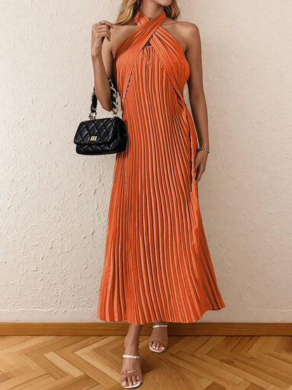 Nia Pleated Halter Neck Midi Dress